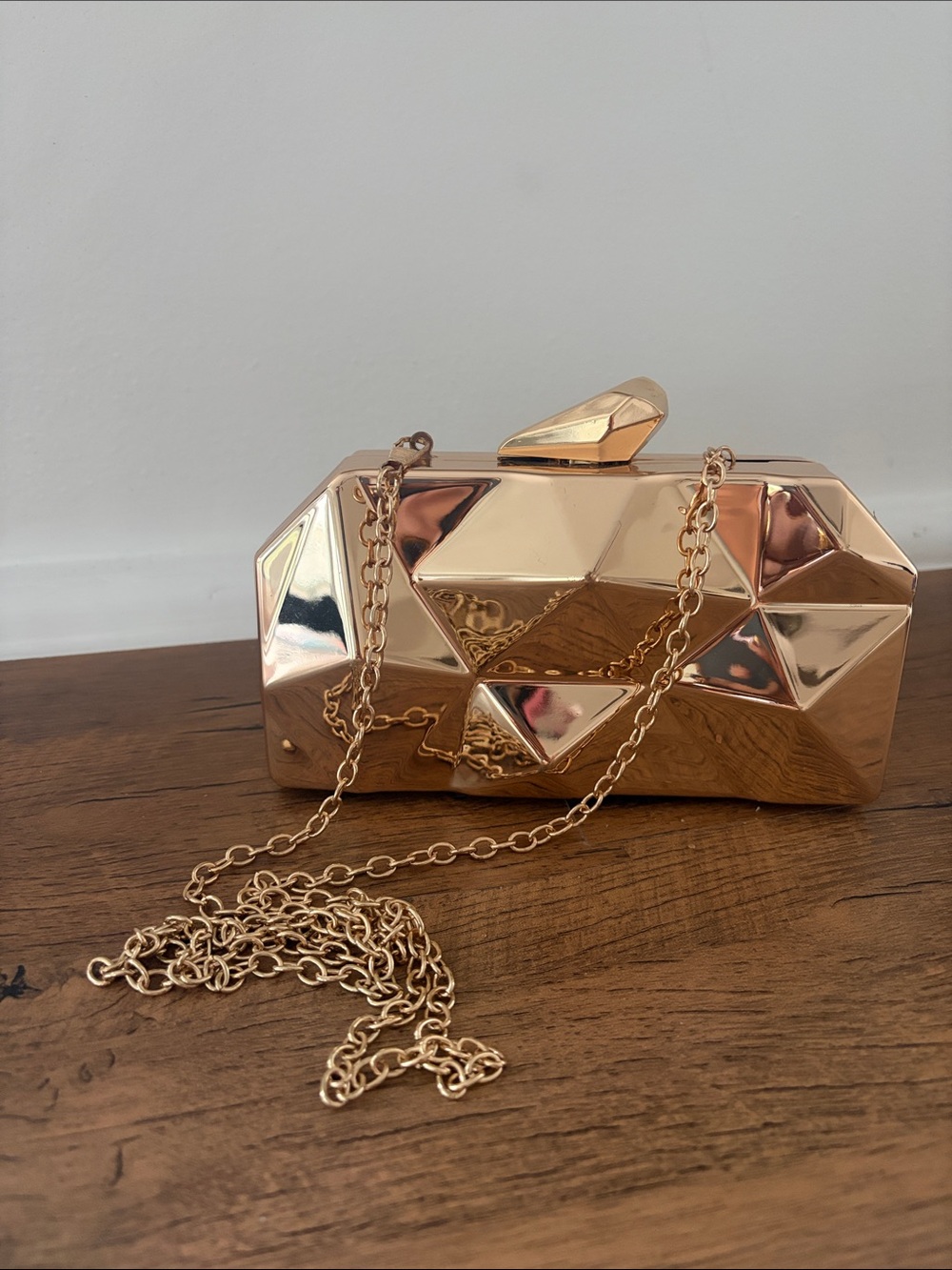 Brand New Metallic Geometric Clutch Purse - Gold